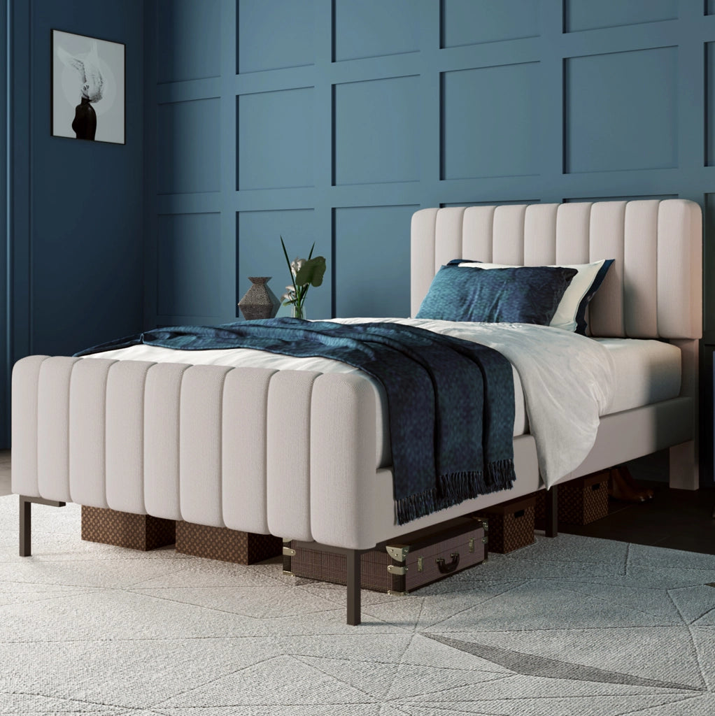 Letto imbottito 90x200 cm con testiera regolabile e rete a doghe