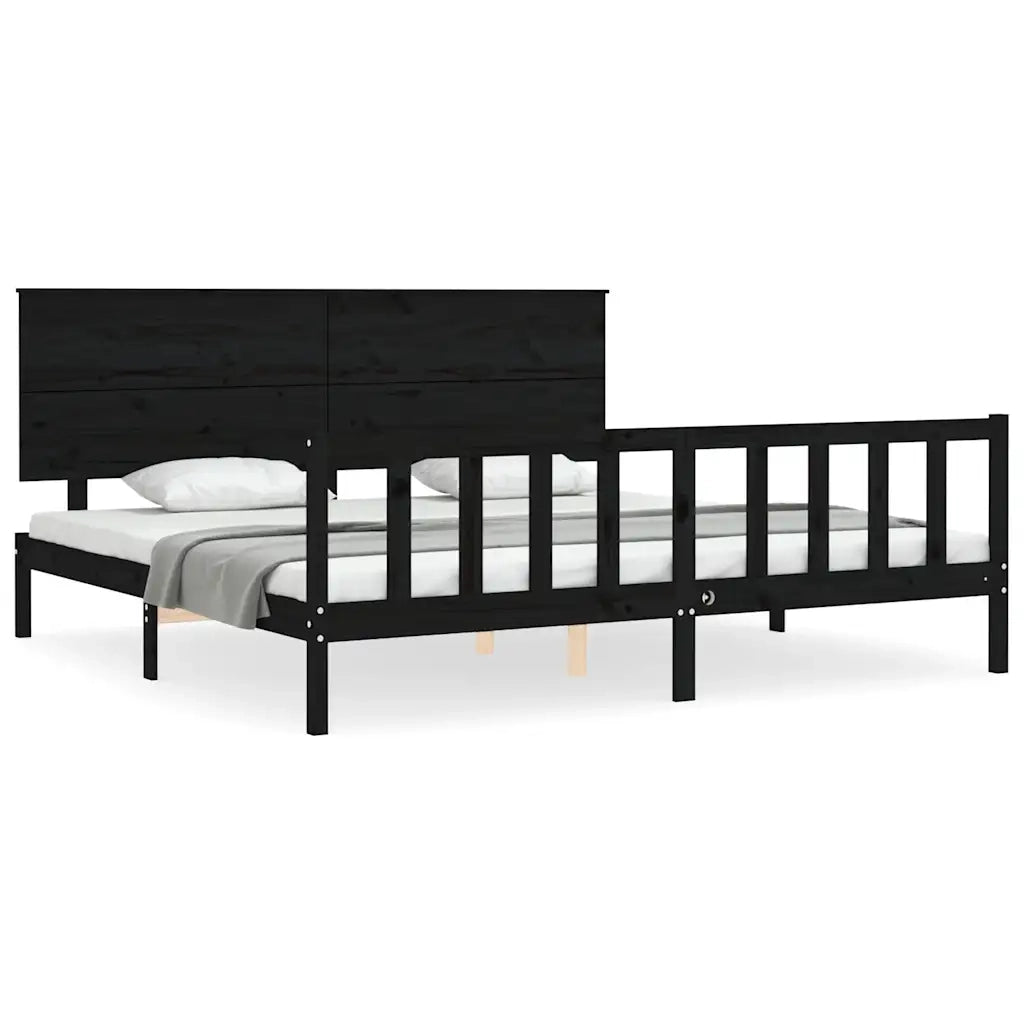 Giroletto con Testiera-Struttura Letto con testiera Nero 200x200 cm in Legno Massello 629596