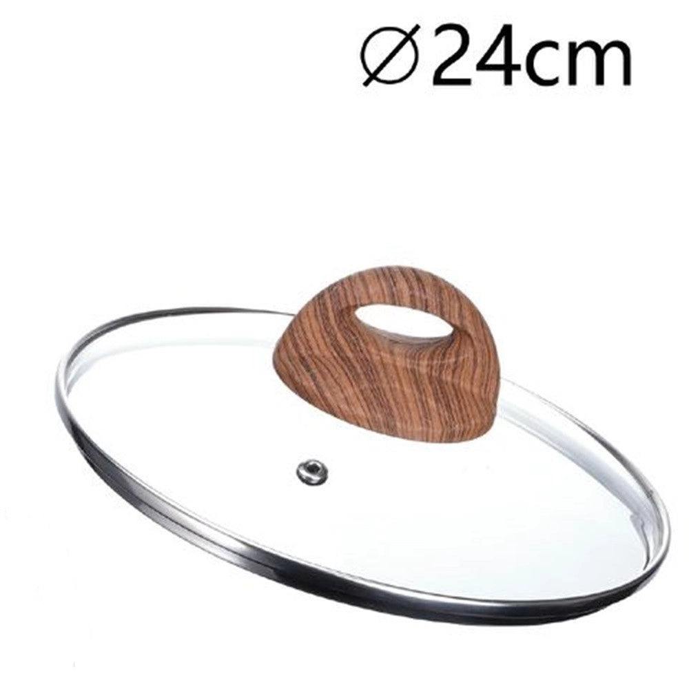 Trade Shop - Coperchio In Vetro Temperato Per Pentola Padella Ricambio ø16 A 32cm Pomello Effetto Legno -
