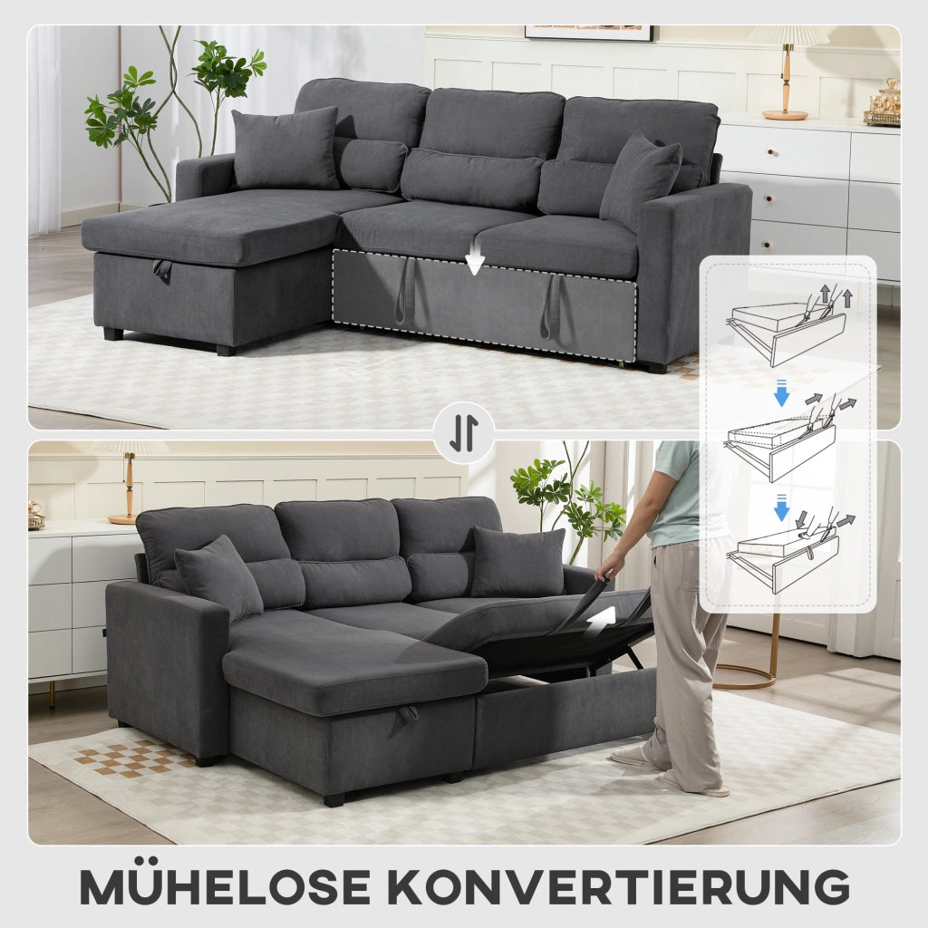 Divano letto ad L con contenitore e cuscini ¨C Xylo ¨C Grigio scuro