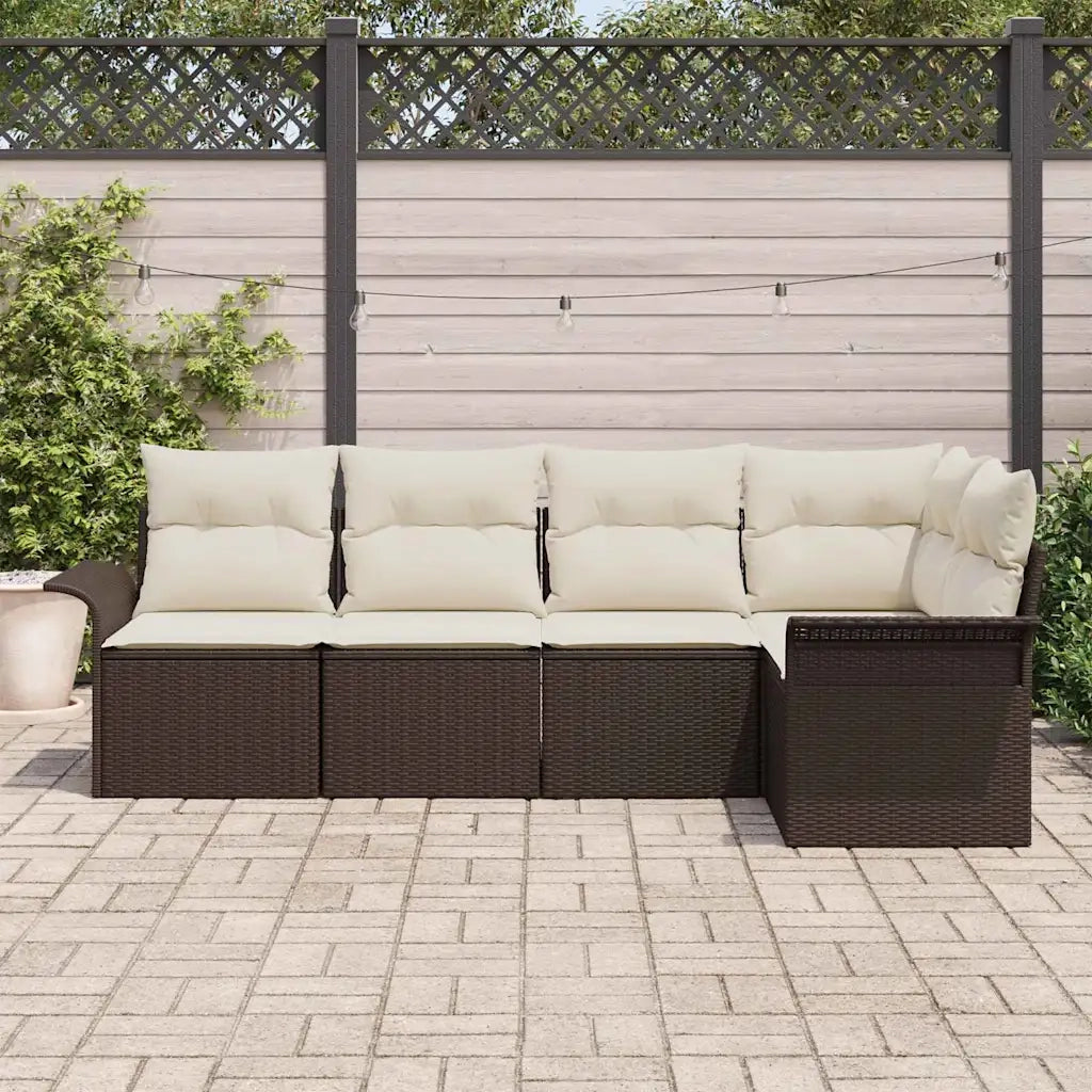 Set Divano da Giardino con cuscino 5 pcs Marrone polyrattan 3345358
