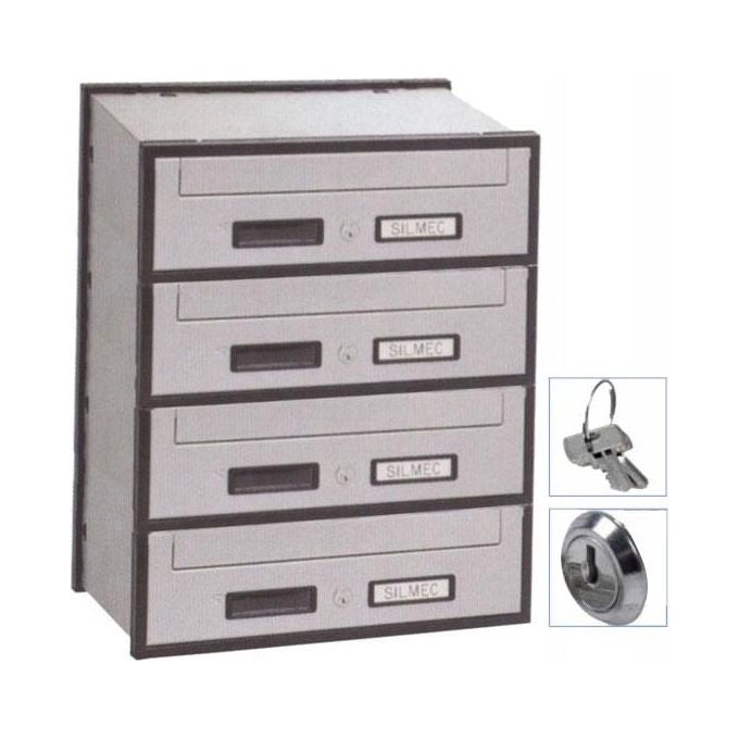 Silmec 4B1-501 Casellario Postale Orizzontale 4 Posti in Acciaio Zincato con Mantello Portine Oscillanti in Alluminio Silver colore Silver