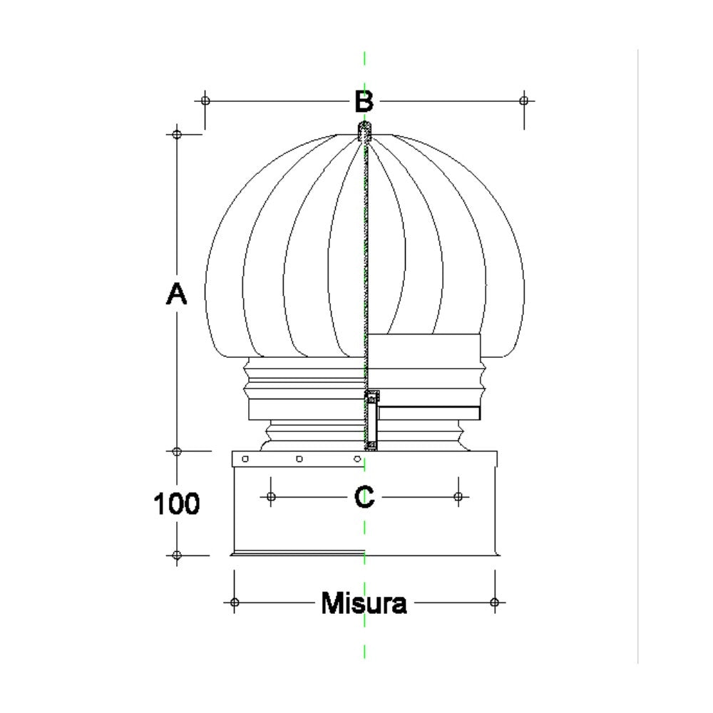 Fumaiolo da 40x40cm base quadra tipo radiante eolico inox aisi 304