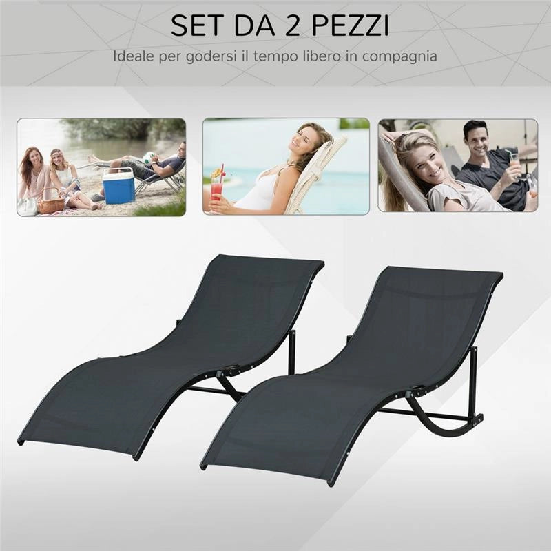 SET 2 SDRAIO DA GIARDINO PIEGHEVOLI 61 X 165 X 63 CM COLORE NERO
