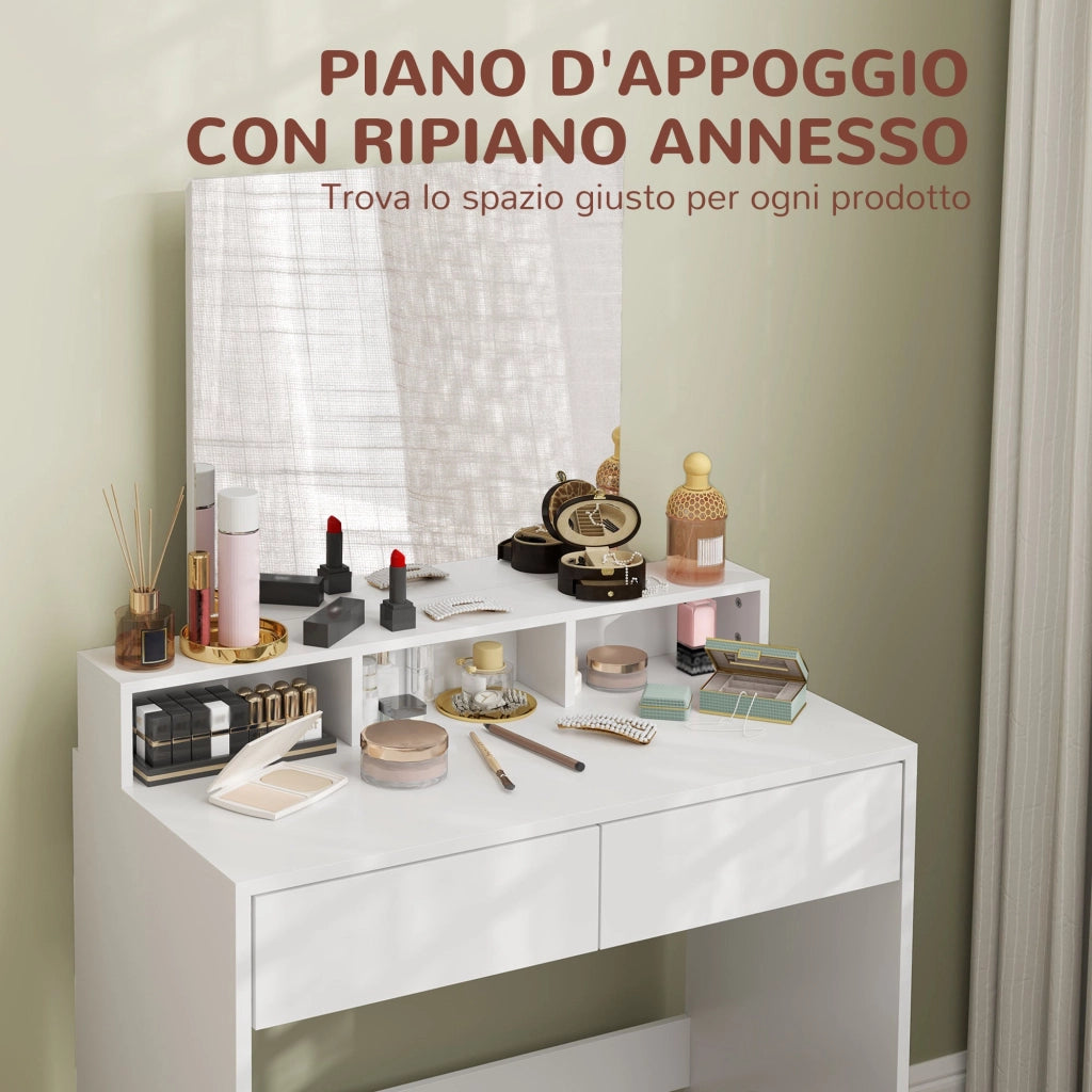 Consolle Trucco con Specchio Cassetti e Ripiani 75x38x135 cm Bianco