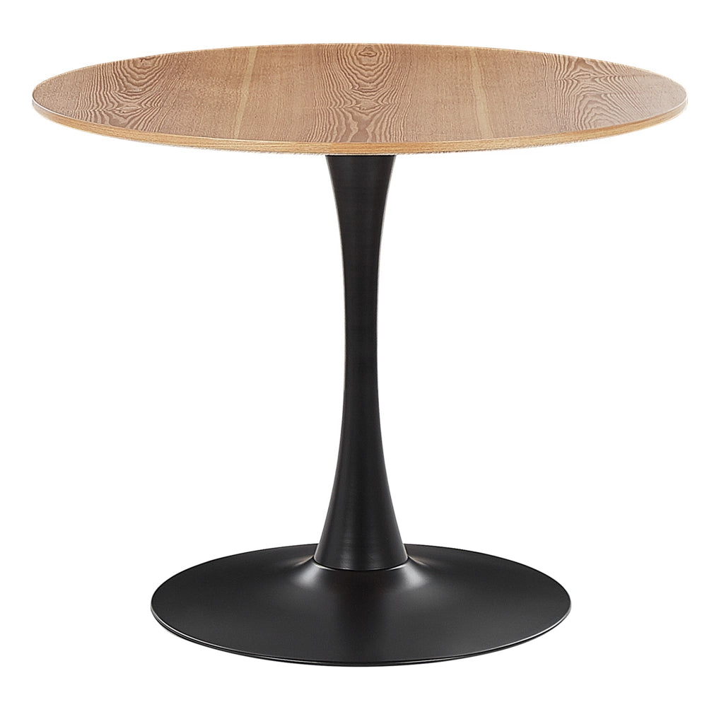 Tavolo da pranzo in legno chiaro con piano in MDF Nero base in metallo tavolo da cucina rotondo industriale da 90 cm