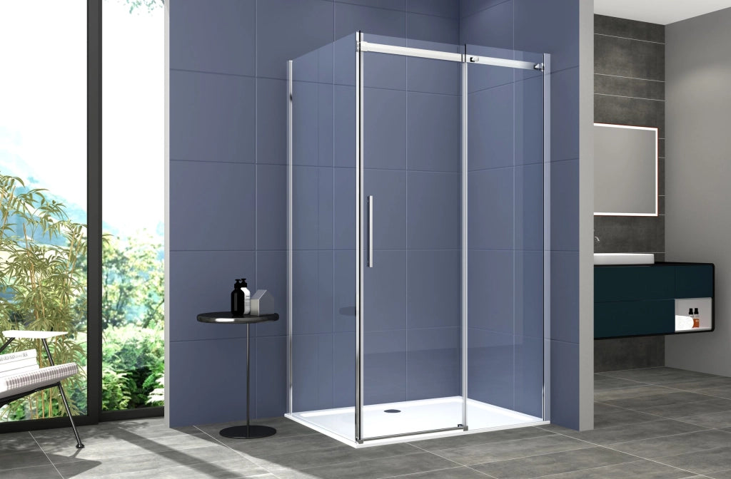 Box Doccia 2 lati 90x150 cm SENZA TELAIO H200 cm da 8mm: lato fisso + porta scorrevole FIORE