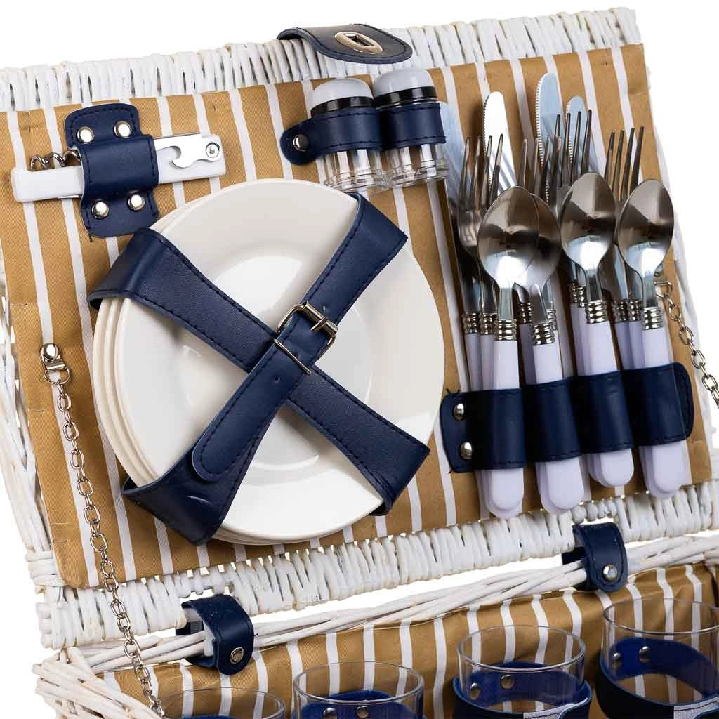 Cesto picnic bianco e blu 40x28x19