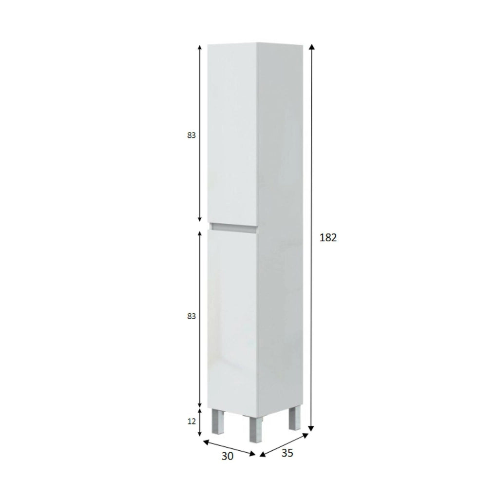 Mobile colonna Noru, Pensile bagno o cucina, Armadio alto multifunzione, Mobiletto multiuso, 30x35 h182 cm, Bianco lucido