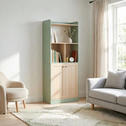Mobile alto moderno con vano espositivo, mobile alto autoportante, mobile contenitore versatile, mobiletto sottile decorativo, mobile per soggiorno (s