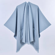 Nuovo mantello caldo da donna, semplice scialle in cashmere a tinta unita con spacco su entrambi i lati
