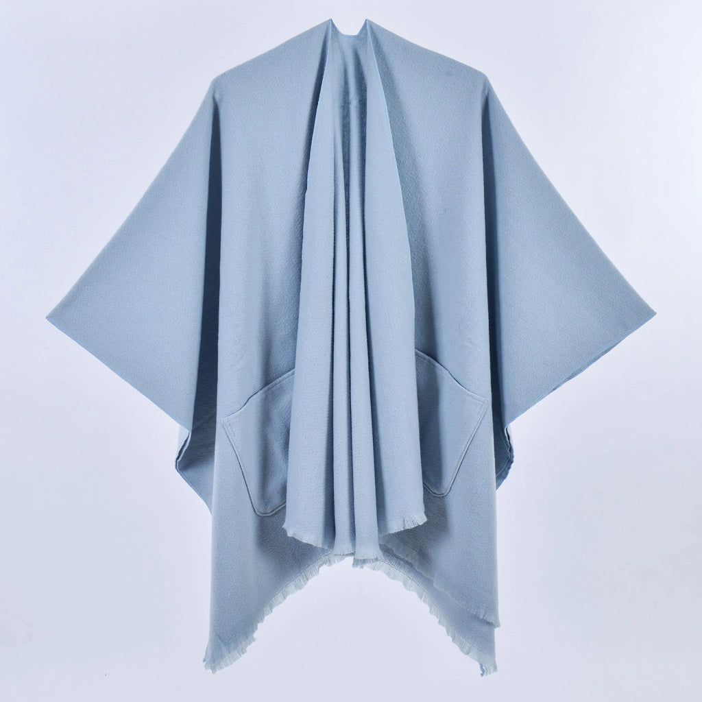 Nuovo mantello caldo da donna, semplice scialle in cashmere a tinta unita con spacco su entrambi i lati