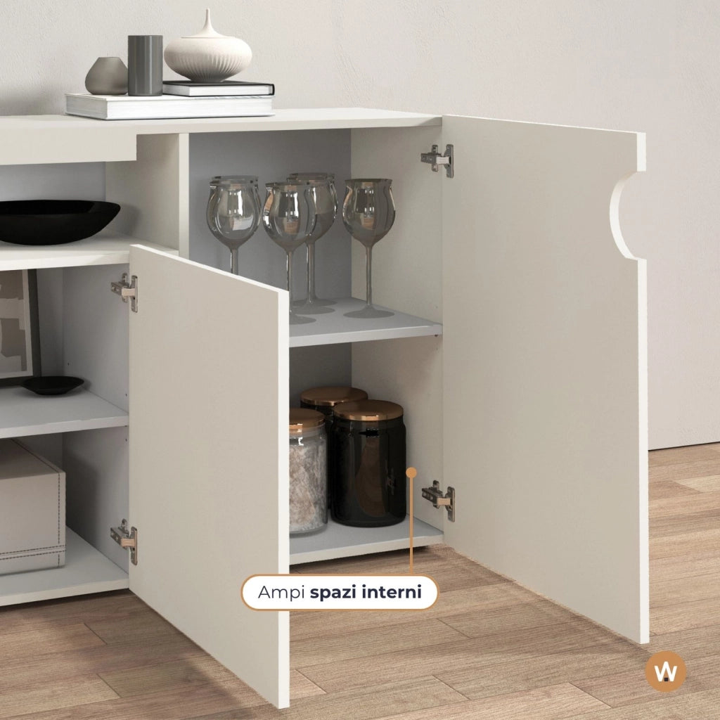 WHOUS Credenza Real con 4 ante e 1 vano aperto cashmere 200x40x80 cm