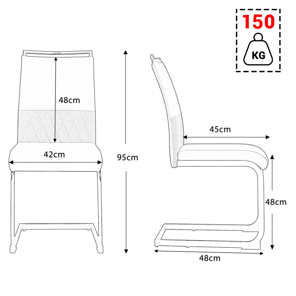Sedia da Pranzo Set da 6 con Schienale Ergonomico Imbottito e Piedini Protettivi, in Metallo, Grigio