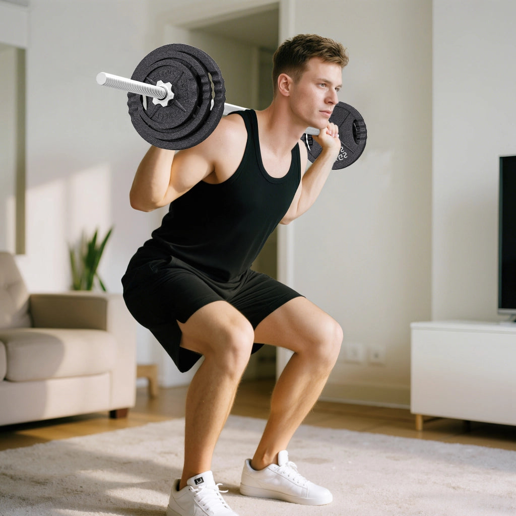 Pesi per Palestra 2 in 1 da 42 kg con 14 Dischi Bilanciere e Manubri in Acciaio Nero