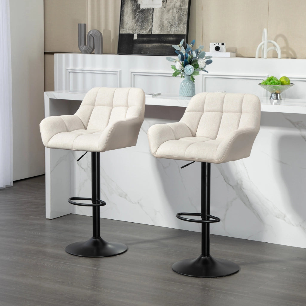 Set 2 Sgabelli Regolabili Stile Retr¨° ¨C Xylo ¨C Ecopelle Effetto Lino Crema e Nero