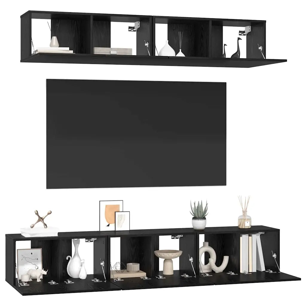 Set mobile TV 5 pz | Armadietto TV | Mobile Porta TV Rovere Nero Legno multistrato