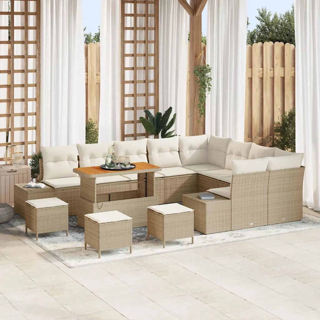 Set Divano da Giardino con cuscino 13 pcs Beige Poly Rattan 3364781