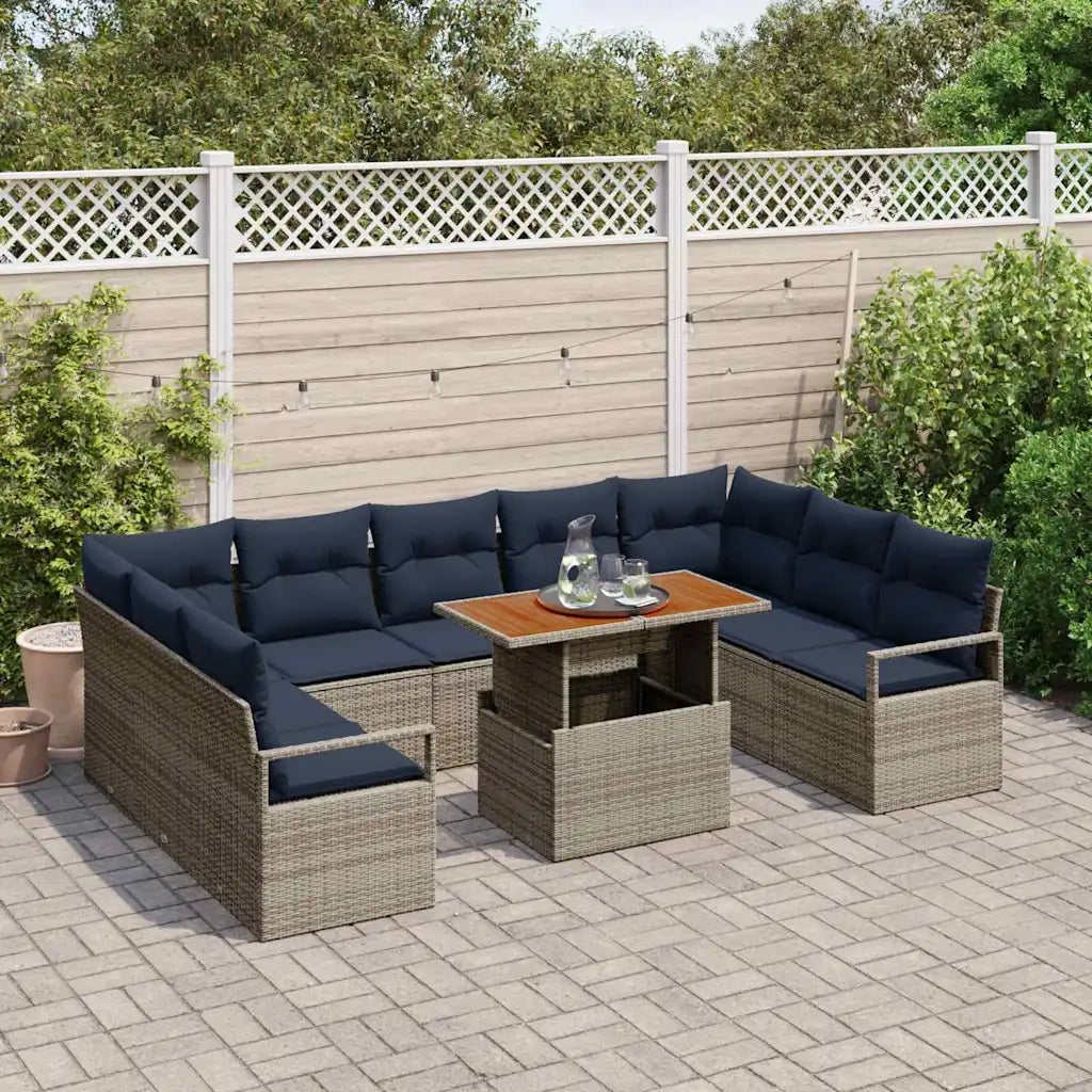 Set Divano da Giardino con cuscino 10 pcs Grigio e Blu Navy 3349758