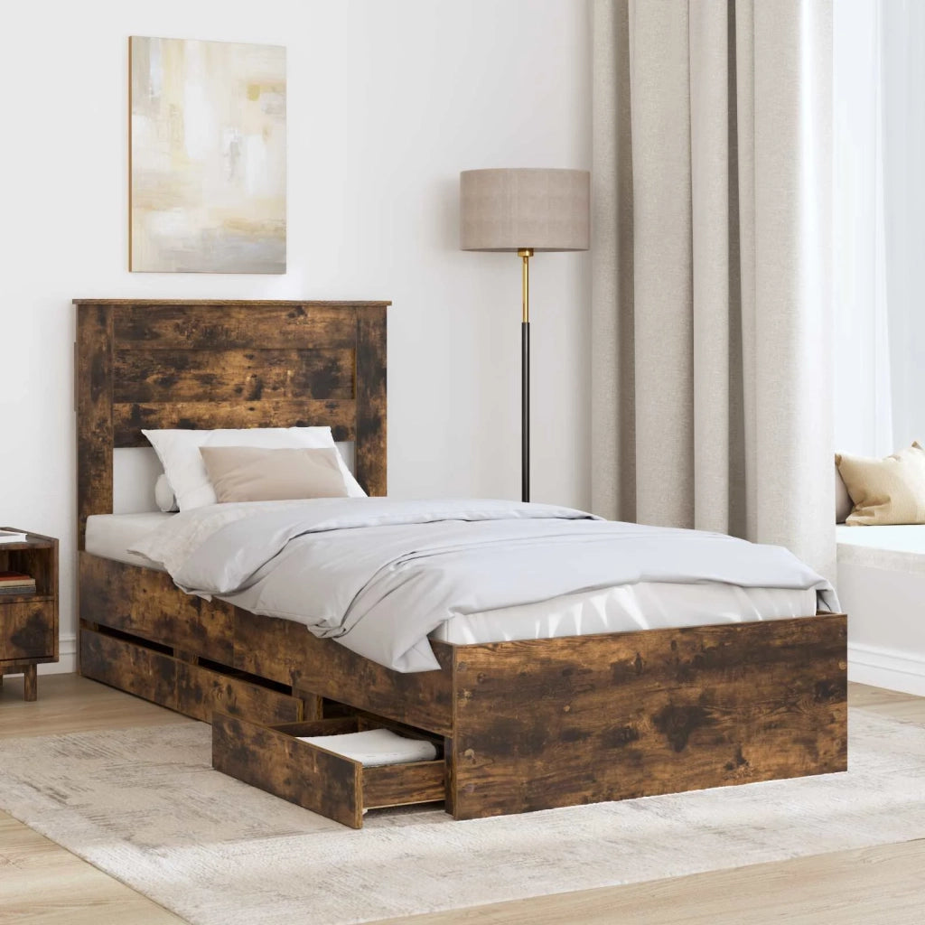 Struttura del letto con cassetto Rovere fumé 90 x 190 cm 3409876