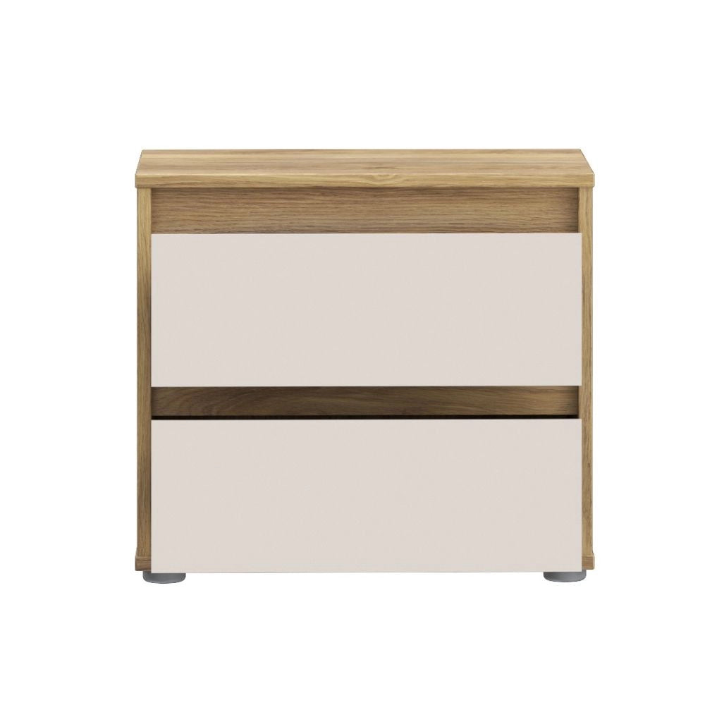 Comodino Neutra Rovere e Cashmere con 2 Cassetti – Design Moderno