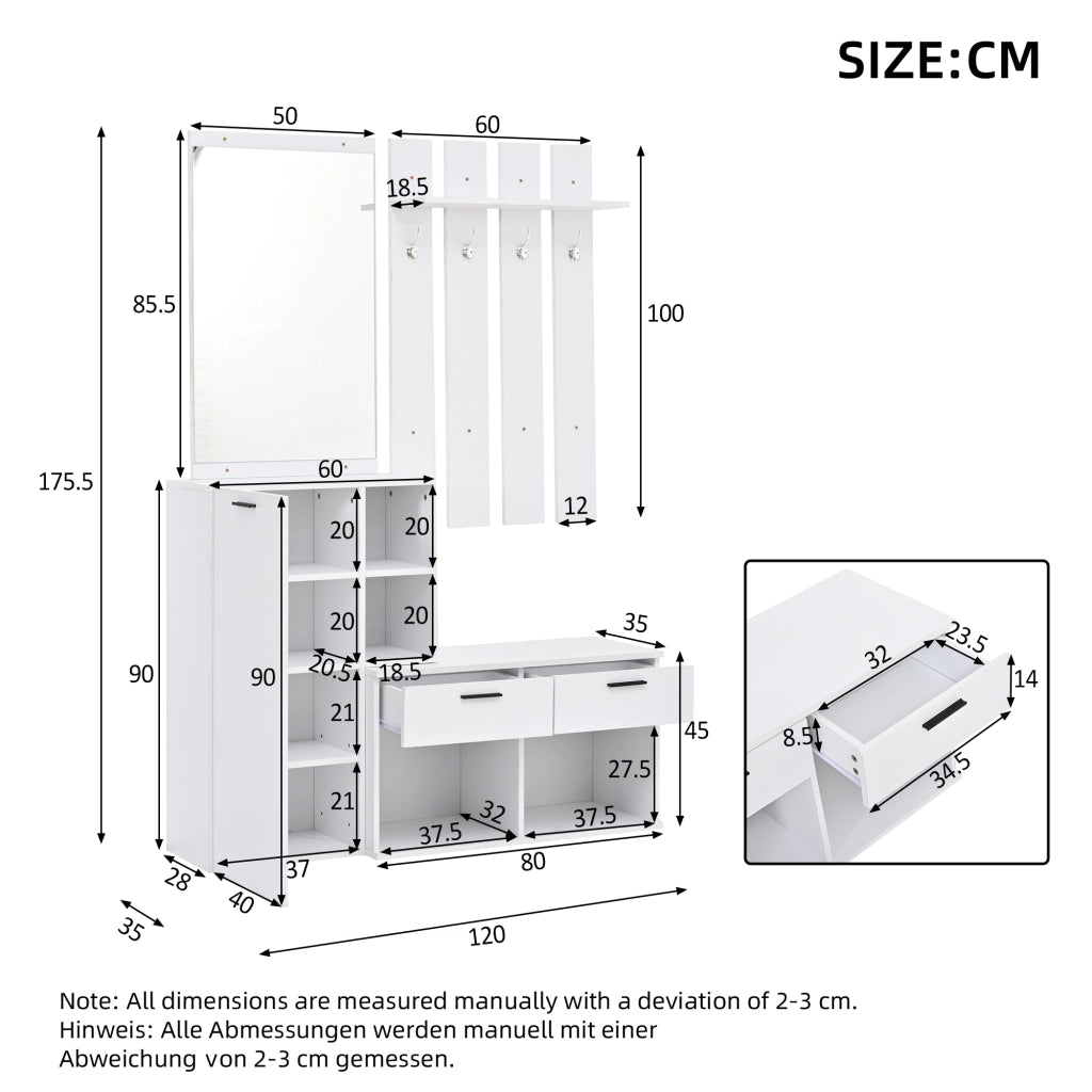 ARMADIO INGRESSO con specchio 120 x 35 x 175,5 cm bianco MDF