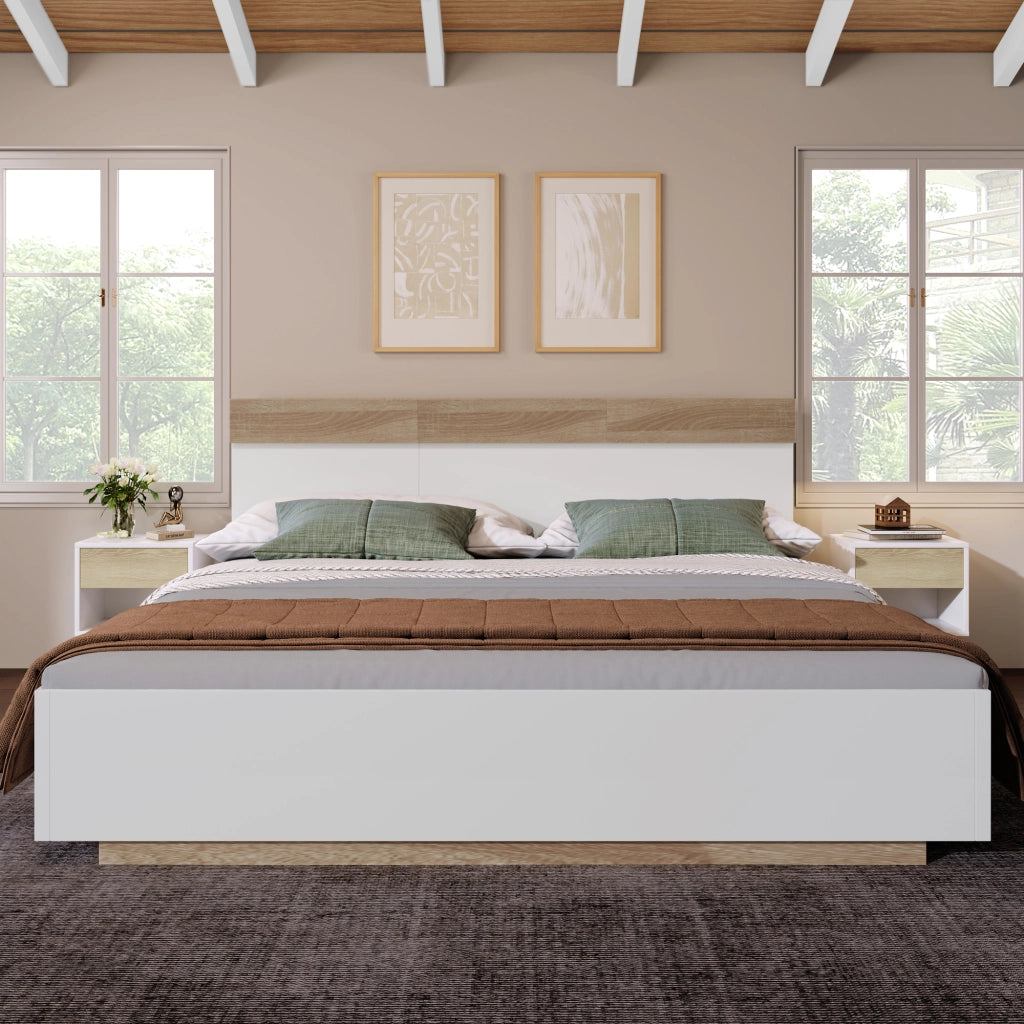 DESMIU Letto matrimoniale letto adulto 160 × 200 cm con testiera ed effetto sospeso, senza materasso, bianco rovere