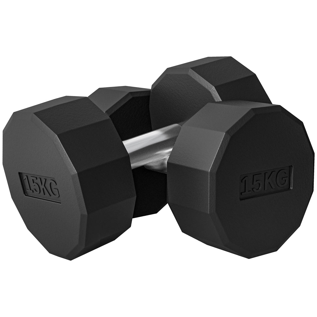 Set 2 Manubri Esagonale 15 kg ¨C zephmum ¨C Nero, Metallo e Gomma, 26x15.5x15.5 cm