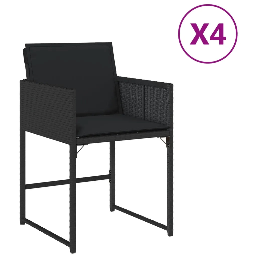Sedie da Giardino con Cuscini 4 pz | Sedie da Esterno Nere in Polyrattan