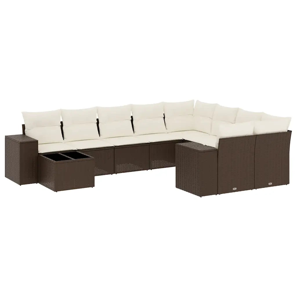 Set Divani da Giardino 10pz con Cuscini in Polyrattan Marrone 3223062