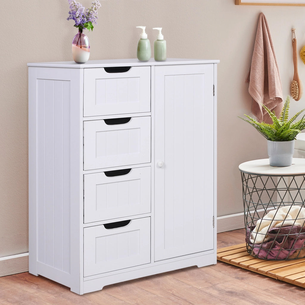 Mobile da Bagno con Cassetti e Armadietto Regolabile ¨C Zephmum ¨C Bianco, MDF, 56x30x83cm