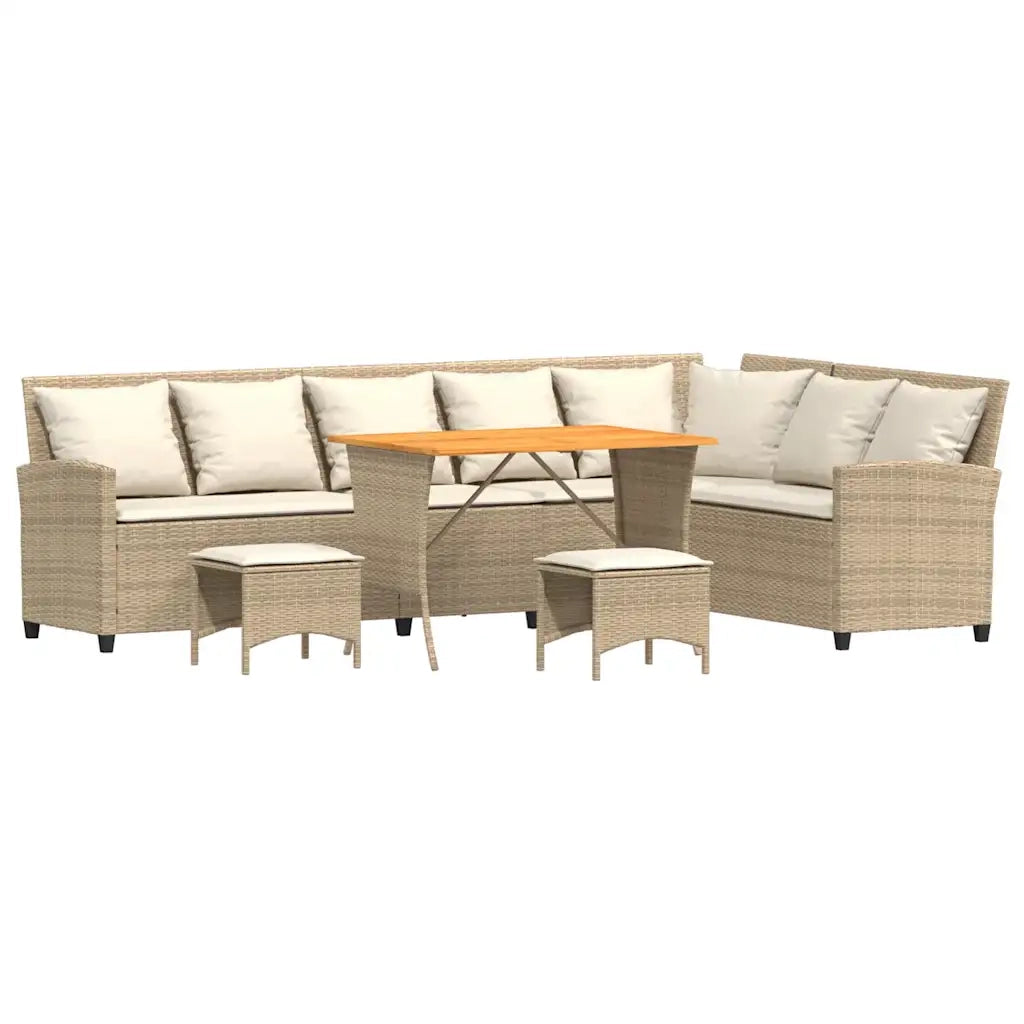 Set Divano da Giardino 4 pz con Cuscini a L Beige in Polyrattan