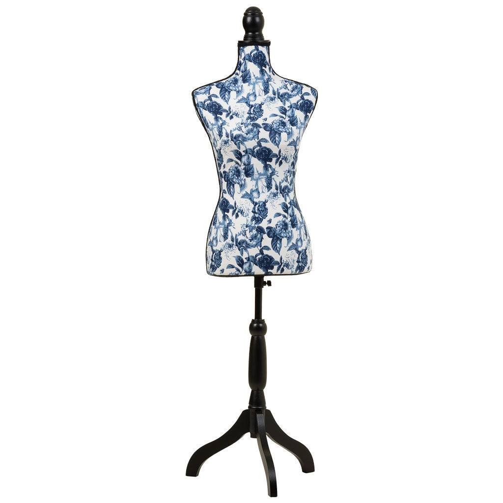 Manichino in legno e schiuma rivestito in tessuto blu 24x37,5x168h