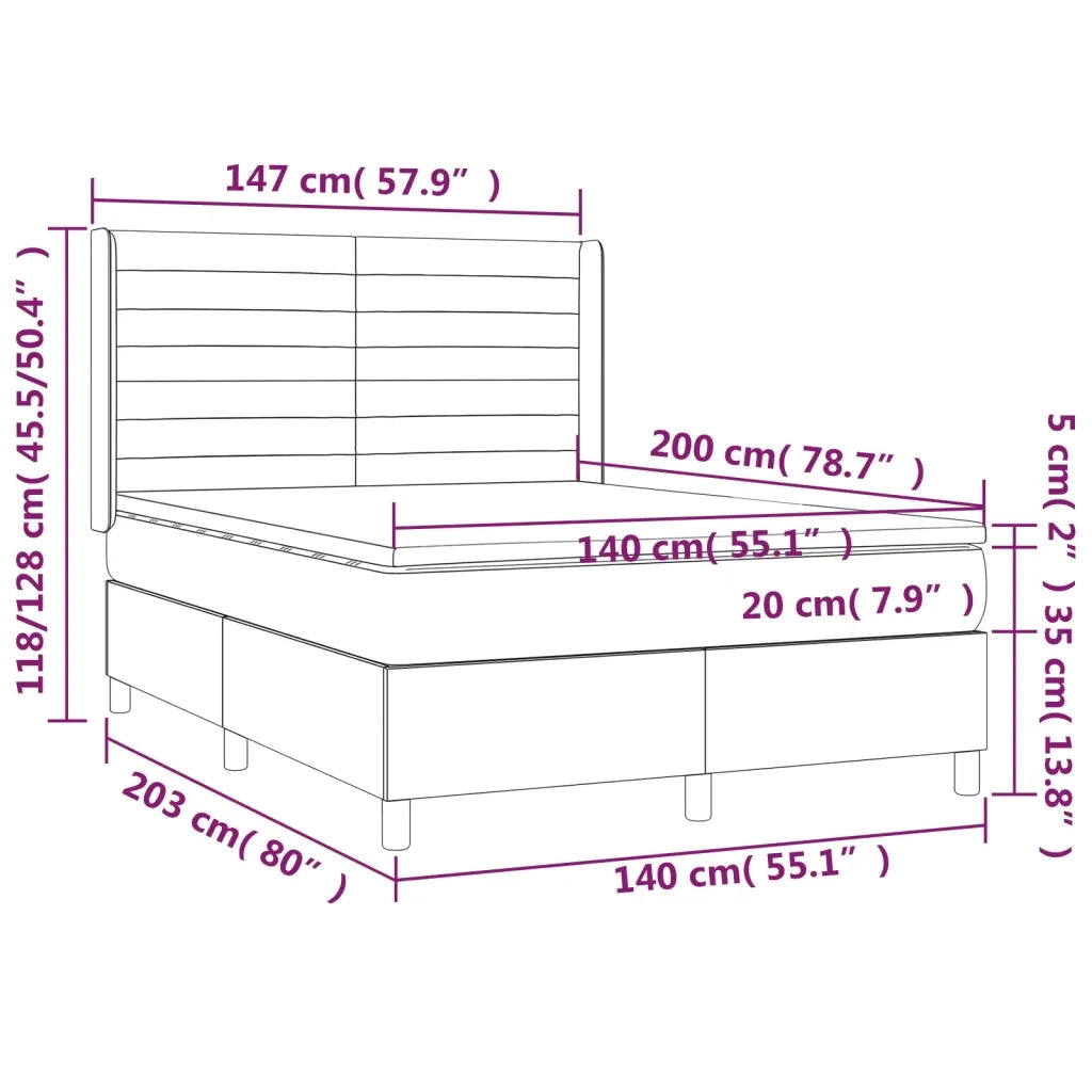 Letto a Molle Materasso e LED Marrone Scuro 140x200 cm Tessuto 3138960