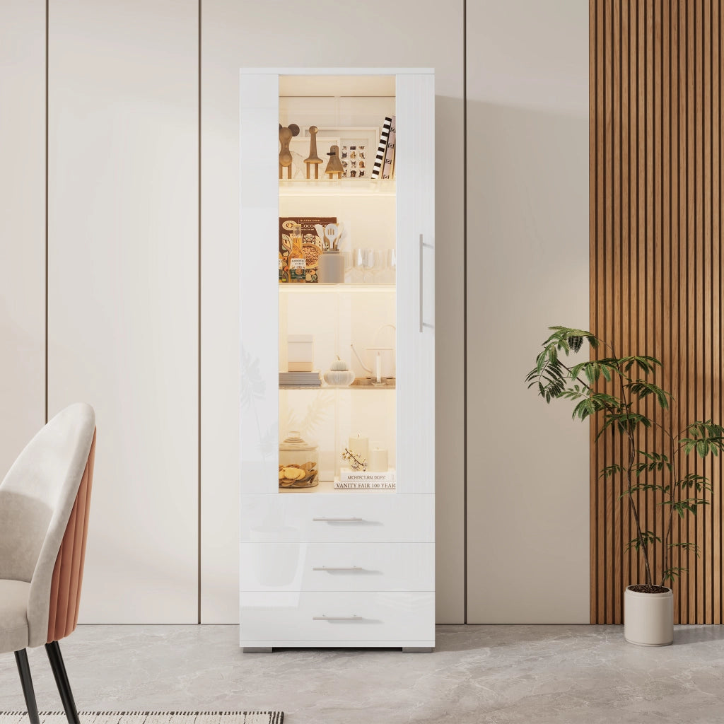 VETRINA Verticale 60x35x180 cm Bianca in MDF con LED