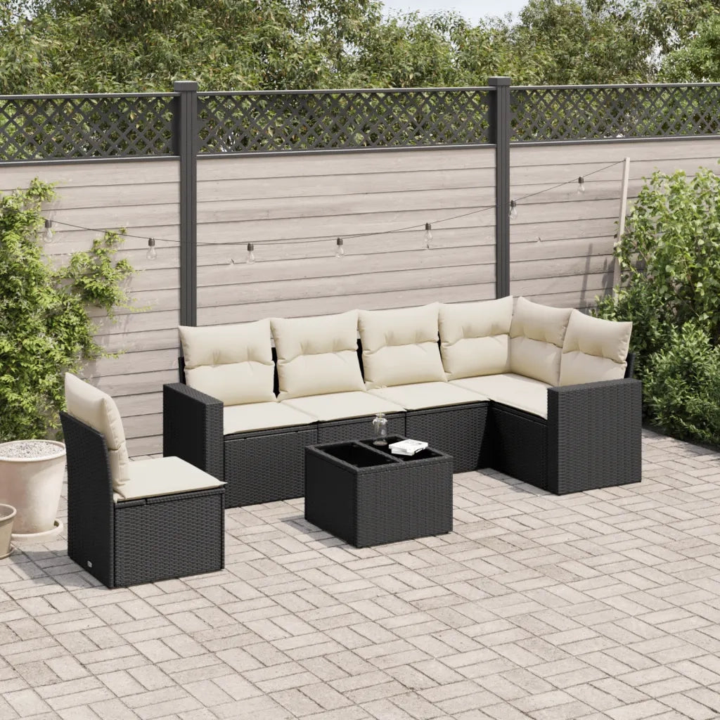 Set Divani da Giardino con Cuscini 7pz Nero Polyrattan