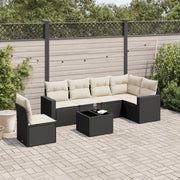 Set Divani da Giardino con Cuscini 7pz Nero Polyrattan