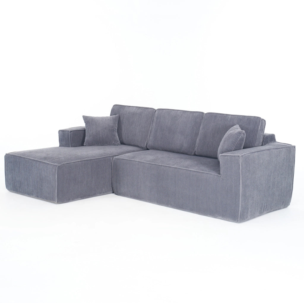 Divano angolare modulare L con chaise longue; in corduroy grigio 235x128x60 cm