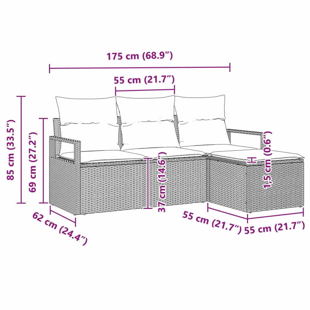 Set di divani 4 pcs Marrone polyrattan 3346334