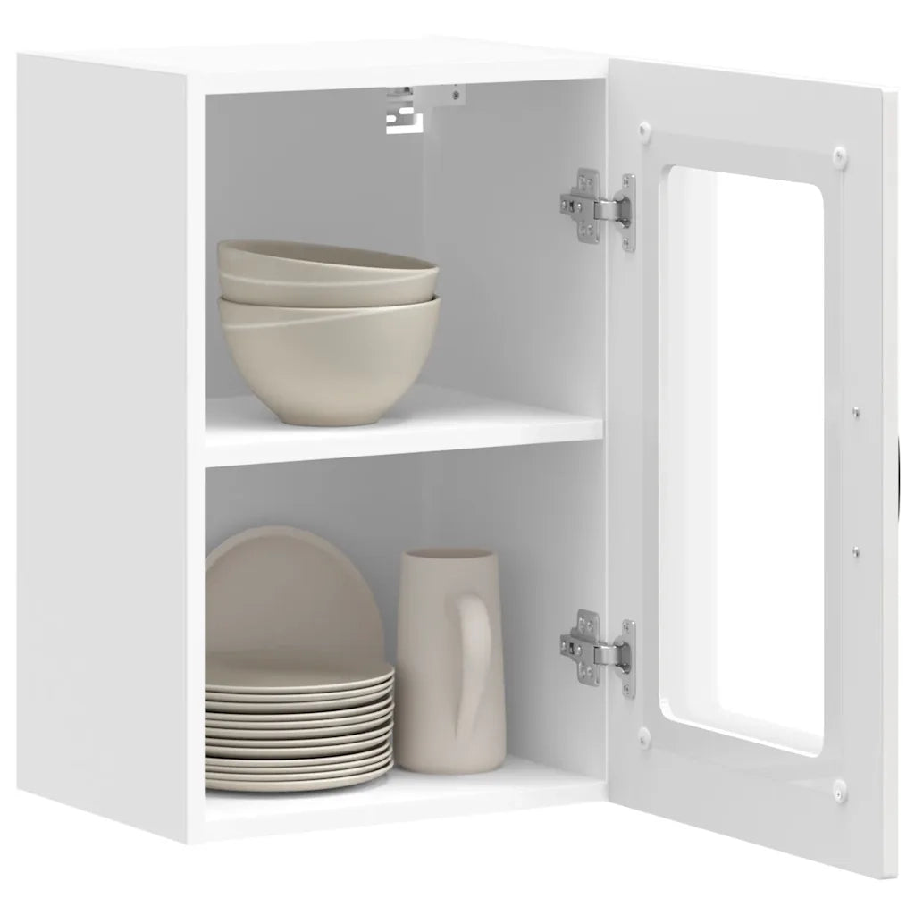 Pensile da Cucina con Porta in Vetro-Mobile Cucina da Parete Kalmar Bianco Lucido 312680