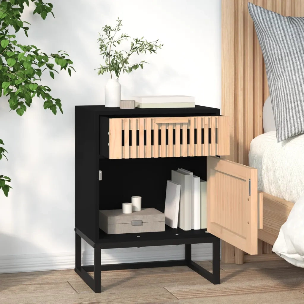 Comodino Nero 40x30x55,5 cm Legno Multistrato e Ferro 352093