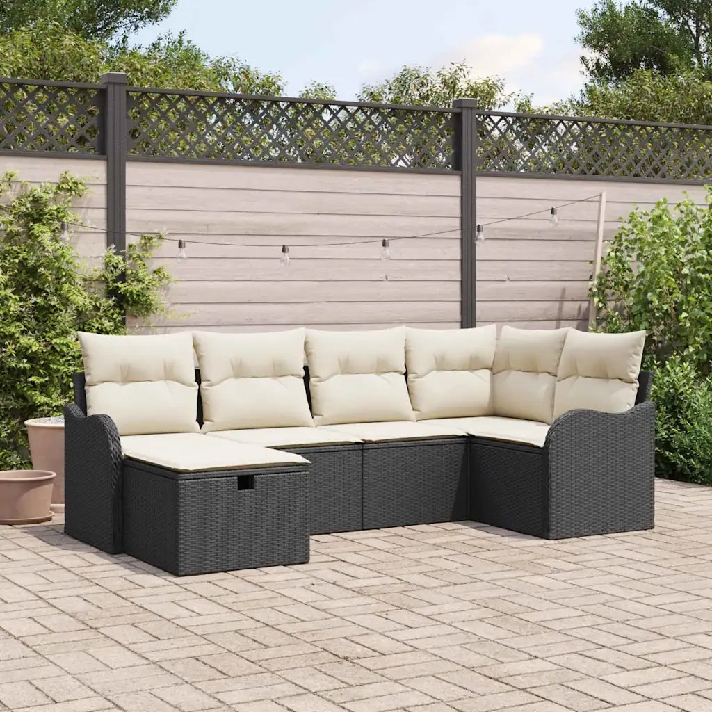 Set Divano da Giardino 6 pcs Nero e crema Poly Rattan