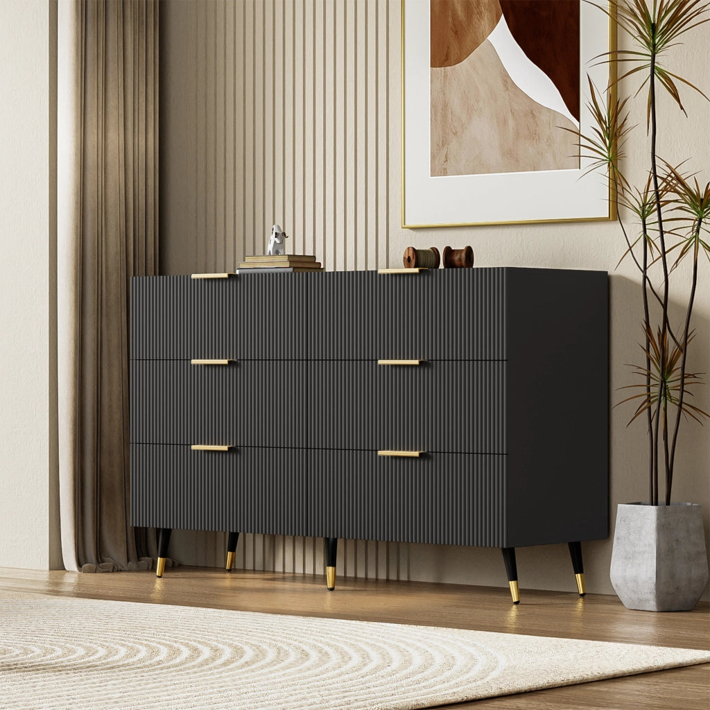 CREDENZA con 6 cassetti 120x77x40 cm truciolare nero e oro