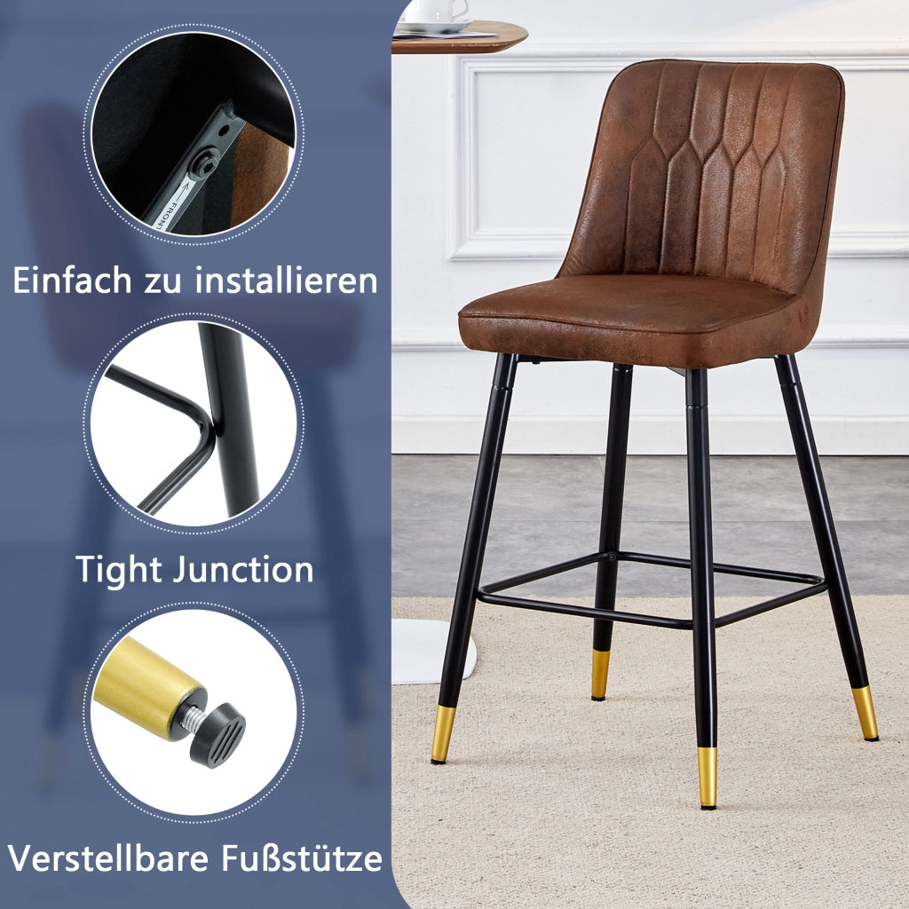 Set di 2 sgabelli da bar con schienale ergonomico; poggiapiedi e struttura in metallo in tessuto marrone e nero