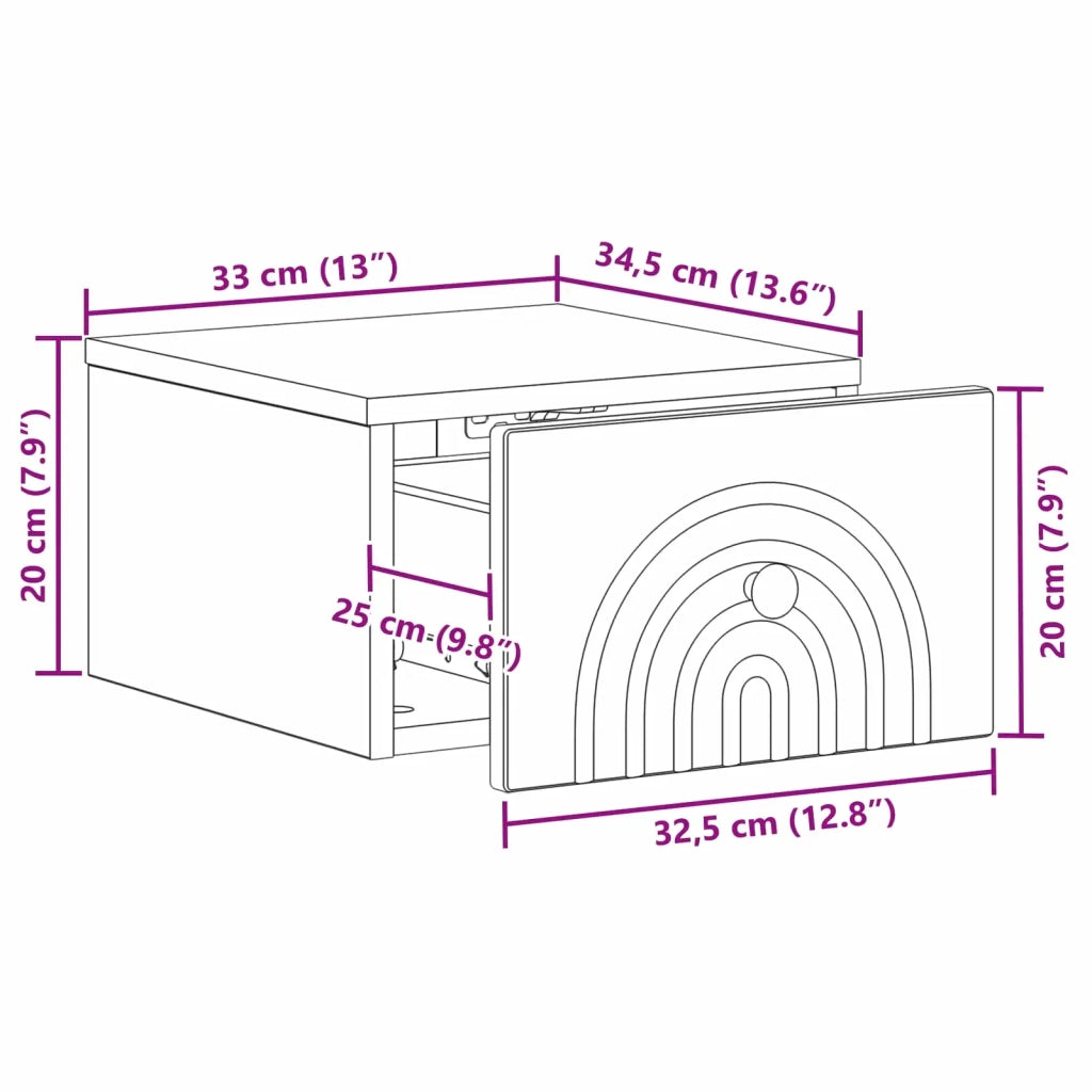 Set di 2 Comodini | Armadio da Notte | Mobiletto da notte a muro Grigio Sonoma 33 x 34,5 x 20 cm