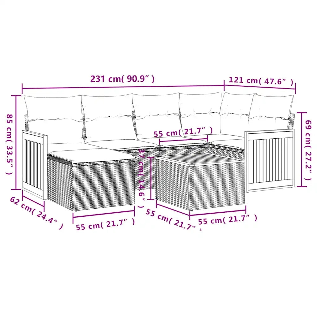 Set Divani da Giardino 7 pz con Cuscini Grigio in Polyrattan 3260268