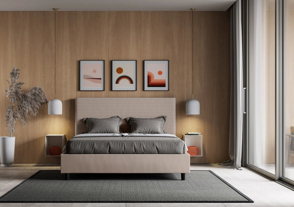 BS COM Letto matrimoniale senza rete imbottito 160x200 similpelle tortora