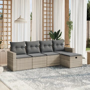 Set Divano da Giardino 5pz con Cuscini Grigio Chiaro Polyrattan