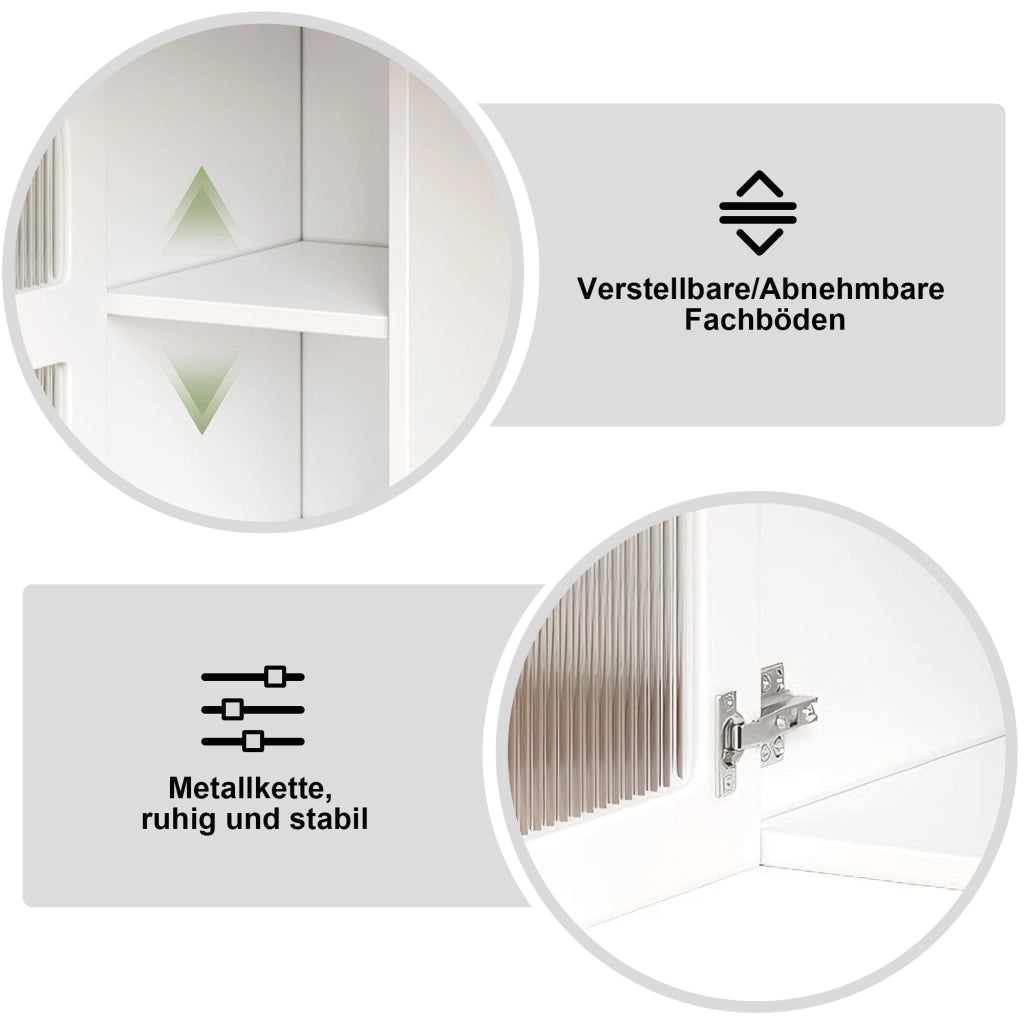TOLETTA con Specchio LED 120x40x139,5 cm Bianco con 3 Cassetti e 2 Ante in Vetro