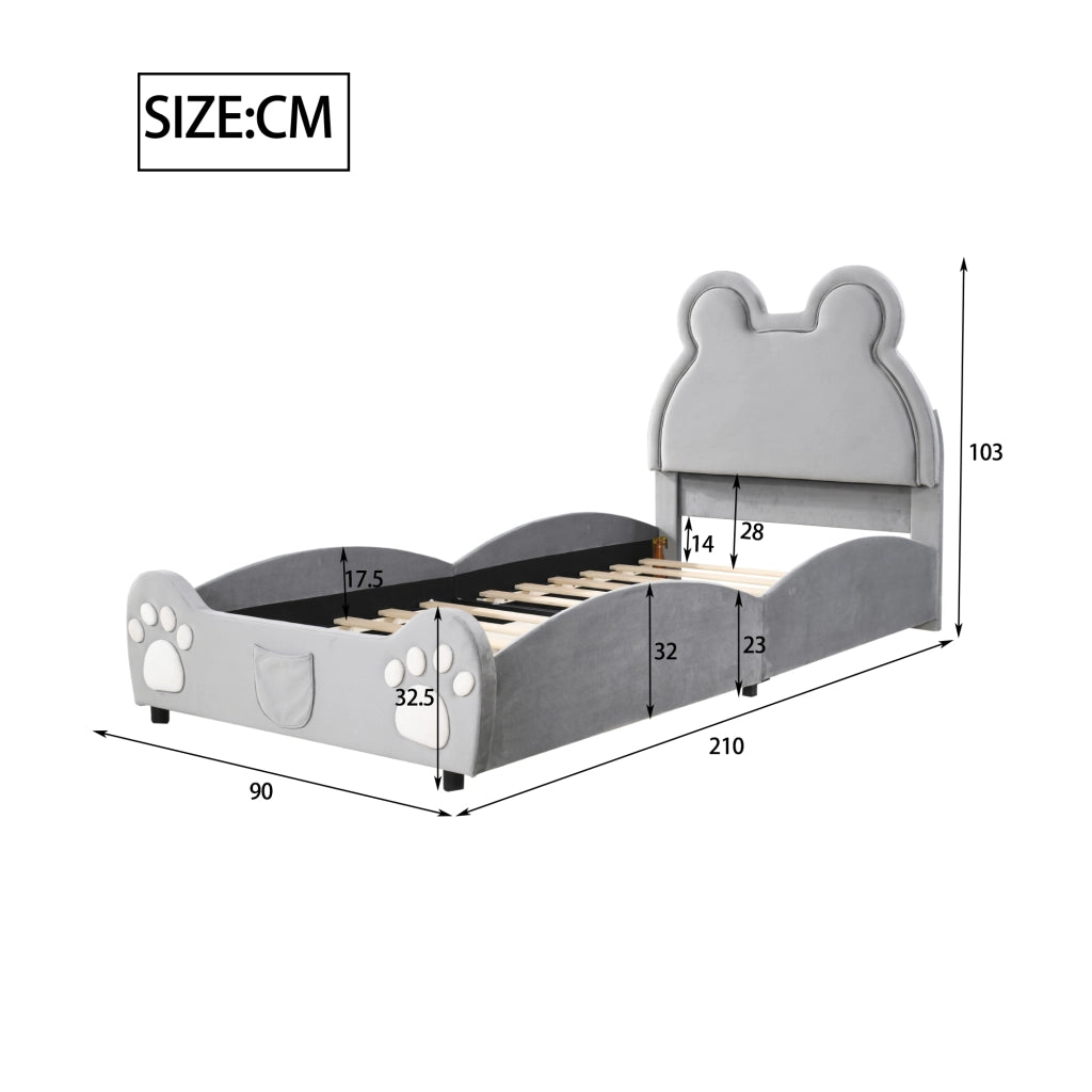 LETTO imbottito a forma di orso 90x200 cm grigio